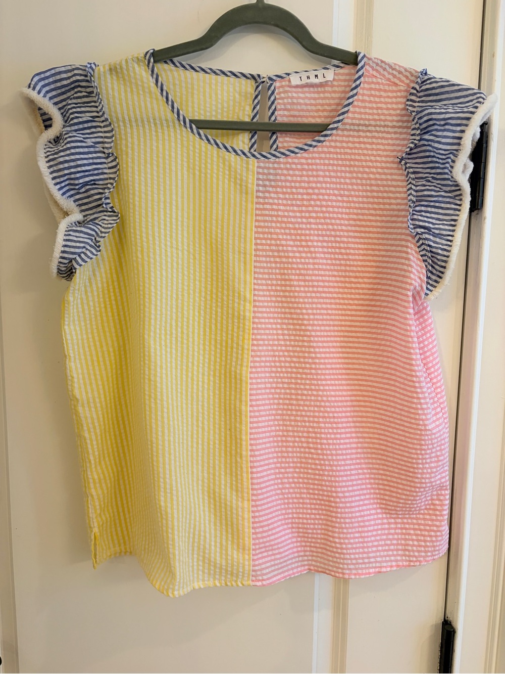 THML Colorblock Yellow Pink Blue Stripe Ruffle Tank - Picture 3 of 9